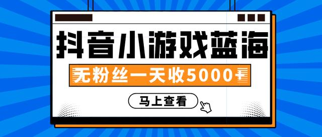 赚钱计划：抖音小游戏蓝海项目，无粉丝一天收入5000+