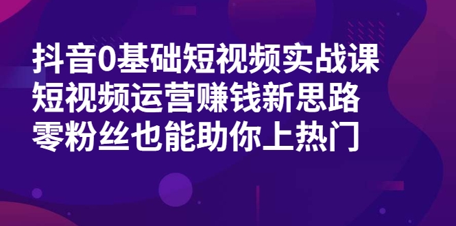 抖音0基础短视频实战课，短视频运营赚钱新思路，零粉丝也能助你上热门