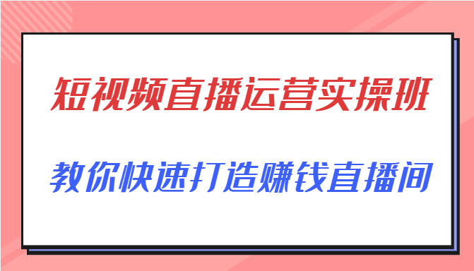 短视频直播运营实操班，直播带货精细化运营实操，教你快速打造赚钱直播间