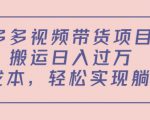 多多视频带货项目，搬运日入过万，0成本，轻松实现躺赚（教程+软件）