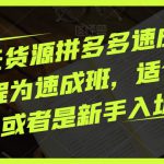 胖哥无货源拼多多速成班，此课程为速成班，适合兼职或者是新手入场