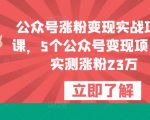 公众号涨粉变现实战项目课，5个公众号变现项目，实测涨粉23万