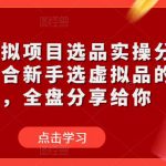 淘宝虚拟项目选品实操分享课，适合新手选虚拟品的玩法，全盘分享给你