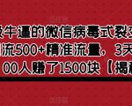 超级牛逼的微信病毒式裂变玩法，日引流500+精准流量，3天引流了400人赚了1500块【揭秘】