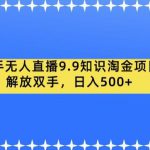 快手无人直播9.9知识淘金项目，解放双手，日入500+【揭秘】