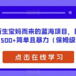 转为新生宝妈而来的蓝海项目，操作得当日入500+简单且暴力（保姆级玩法）【揭秘】