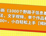 最新《1000个野路子信息差》玩法，文字视频，单个作品暴粉5000+，小白轻松上手【揭秘】