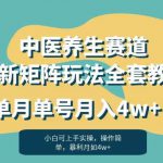 暴利赛道中医养生赛道最新矩阵玩法，单月单号月入4w+！【揭秘】