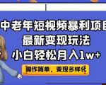 中老年短视频暴利项目最新变现玩法，小白轻松月入1w+【揭秘】