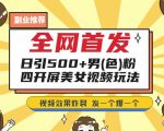 全网首发，日引500+男粉美女视频四开屏玩法，发一个爆一个【揭秘】