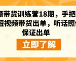 短视频带货训练营18期，手把手教你做短视频带货出单，听话照做，保证出单