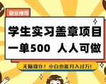 副业推荐学生实习盖章项目，一单500人人可做，无脑操作，小白也能月入过万！