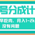 视频号分成计划，纯搬运不需要剪辑去重，早上车早吃肉，月入1-2k没有问题