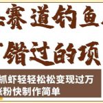 蓝海赛道钓鱼人不可错过的项目，只靠钓鱼抓虾轻轻松松变现过万，涨粉快制作简单【揭秘】