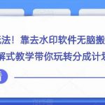 视频号高级掘金玩法，靠去水印软件无脑搬运视频日入500+，拆解式教学带你玩转分成计划【揭秘】