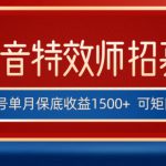全网首发抖音特效师最新玩法，单号保底收益1500+，可多账号操作，每天操作十分钟【揭秘】