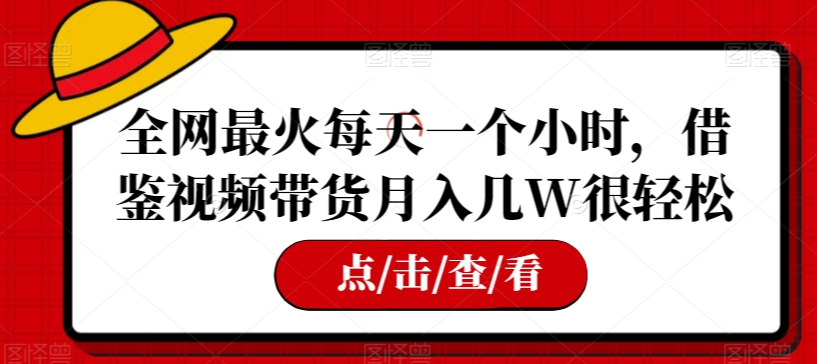 全网最火每天一个小时，借鉴视频带货月入几W很轻松【揭秘】