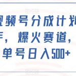 最新视频号分成计划，简单上手，爆火赛道，轻松单号日入500+
