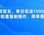 全网首发，单日收益1000+，可批量复制操作，简单易学【揭秘】