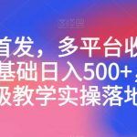 全网首发，多平台收益项目，0基础日入500+，保姆级教学实操落地【揭秘】