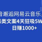 抖音邂逅网易云音乐，另类文案4天狂吸5W粉，日赚1000+【揭秘】