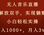 无人音乐直播，解放双手，实现躺赚，小白轻松实操，日入1000+，月入3w+【揭秘】