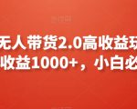 支付宝无人带货2.0高收益玩法，亲测单日收益1000+，小白必备项目【揭秘】