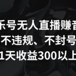 音乐号无人直播赚音浪，不违规、不封号，1天收益300+【揭秘】