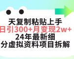 三天复制粘贴上手日引300+月变现五位数，小红书24年最新细分虚拟资料项目拆解【揭秘】