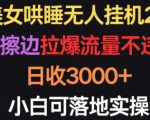 美女哄睡无人挂机2.0.浅擦边拉爆流量不违规，日收3000+，小白可落地实操【揭秘】