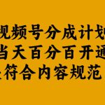 视频号分成计划当天百分百开通解决符合内容规范问题【揭秘】
