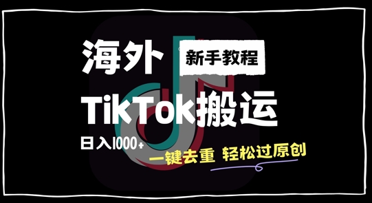 2024最新海外TikTok搬运玩法，一键去重轻松过原创，新手无经验也能日入1k【揭秘】-全网创业项目资源库