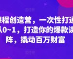 爆款课程创造营，​一次性打通做课路径从0~1，打造你的爆款课程矩阵，撬动百万财富