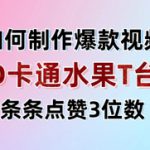 3D卡通水果走秀视频，条条点赞3位数，单日变现多张