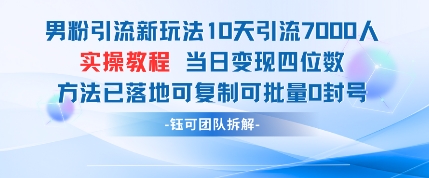男粉引流新玩法10天引流7000人当日变现四位数可复制可批量0封号-林文副业站