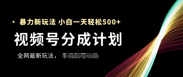 视频号分成计划，全网最暴力玩法，新手一天也能轻松5张+-林文副业站