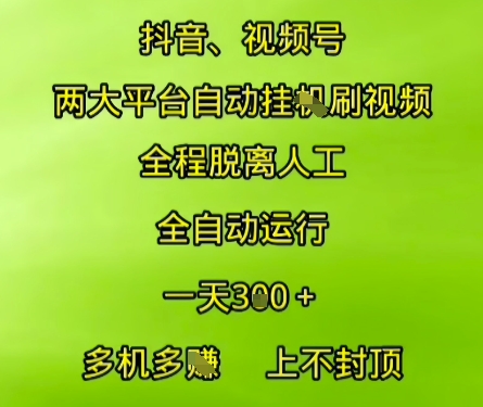 抖音视频号两大平台自动运行，全程脱离人工，自动获取收益，一天3张+，多机多挣，上不封顶【揭秘】-林文副业站
