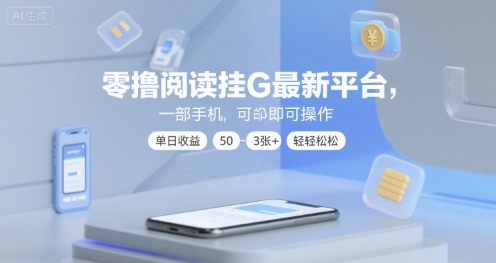 零撸阅读挂G最新平台，一部手机即可操作，单日收益50-3张+轻轻松松【揭秘】-林文副业站