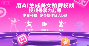用AI生成美女跳舞视频，视频号暴力起号，小白可做，多号操作日入5张-林文副业站