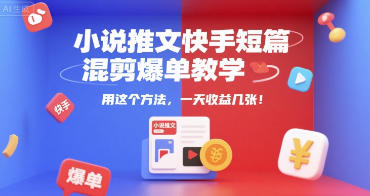 小说推文快手短篇混剪爆单教学，用这个方法，一天收益几张-林文副业站