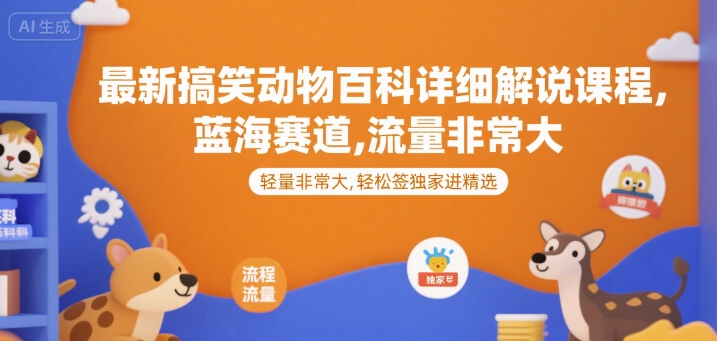 最新搞笑动物百科详细解说课程，蓝海赛道，流量非常大，轻松签独家进精选-林文副业站
