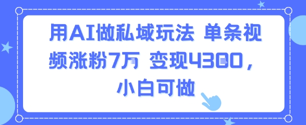 用AI做私域玩法，单条视频涨粉7W变现4.3k，小白可做-全网创业项目资源库