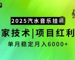 2025汽水音乐挂JI项目，独家最新技术，项目红利期稳定月入6000+