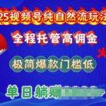 2025视频号纯自然流玩法5.0，全程托管高佣金，极简爆款门槛低，单日收益多张【揭秘】