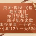 飞猪美团截图项目，你只管截图，一部手机在家做，正规平台无套路，一天5张+【揭秘】