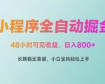 微信小程序全自动掘金，48小时可见收益，日入多张，长期稳定靠谱，小白宝妈轻松上手【揭秘】