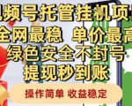 视频号托管挂G项目全网最稳，单价最高，绿色安全不封号提现秒到账，操作简单，收益稳定【揭秘】