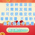 全新种草项目只需转发视频，即可收获稳定收益，不看播放量不看粉丝量，全天任务不限量，每天稳定3张【揭秘】