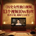 历史女性独白视频，13个视频10w粉丝，伙伴计划，视频号分成等
