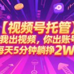 【视频号托管 】我出视频，你出账号，每天5分钟发布，最高躺挣2W+【揭秘】